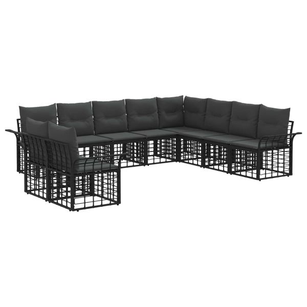 Комплект дивани за открито 10 pcs Черно и тъмно сиво Полиестер