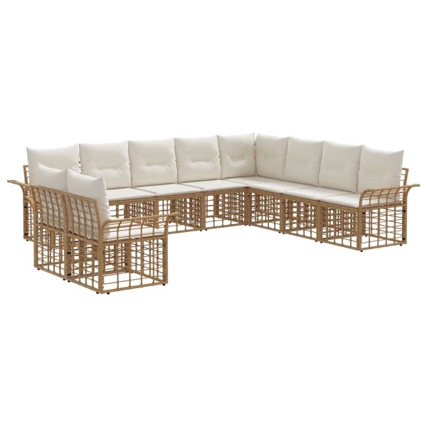 Комплект дивани за открито 10 pcs Естествено и кремаво бяло