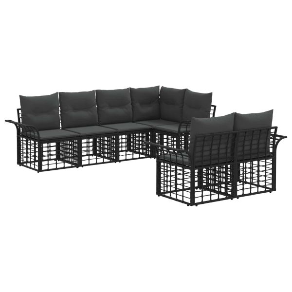 Комплект дивани за открито 7 pcs Черно и тъмно сиво Полиестер