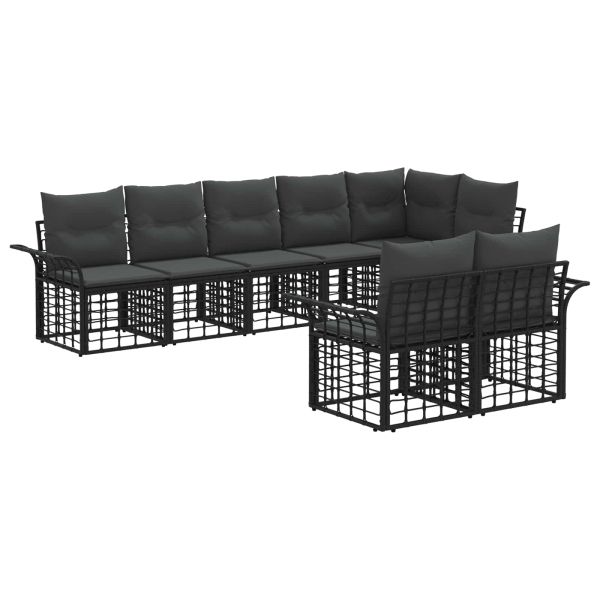 Комплект дивани за открито 8 pcs Черно и тъмно сиво Полиестер
