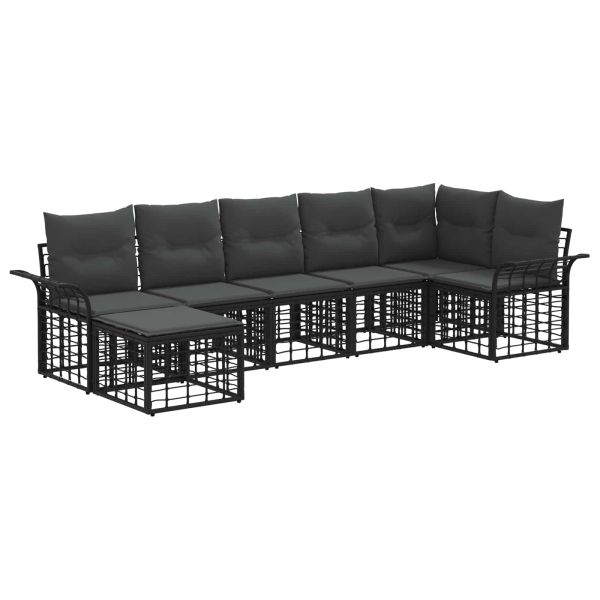 Комплект дивани за открито 7 pcs Черно и тъмно сиво Полиестер