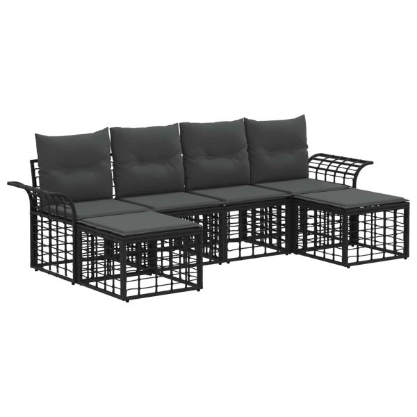 Комплект дивани за открито 6 pcs Черно и тъмно сиво Полиестер