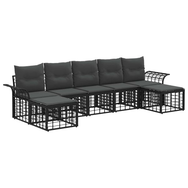 Комплект дивани за открито 7 pcs Черно и тъмно сиво Полиестер