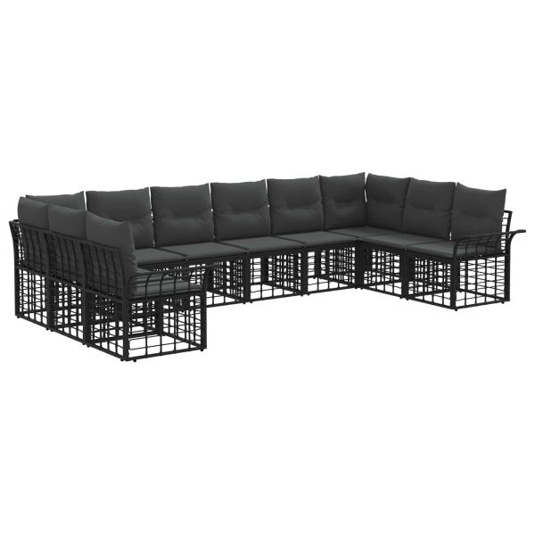 Комплект дивани за открито 10 pcs Черно и тъмно сиво Полиестер