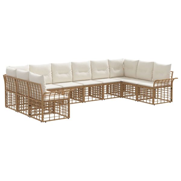 Комплект дивани за открито 10 pcs Естествено и кремаво бяло