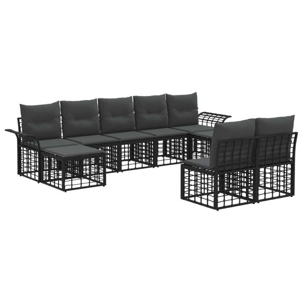 Комплект дивани за открито 9 pcs Черно и тъмно сиво Полиестер