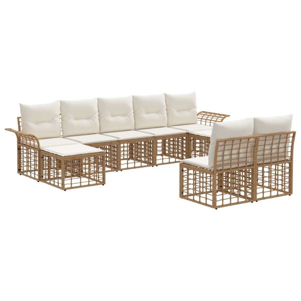 Комплект дивани за открито 9 pcs Естествено и кремаво бяло