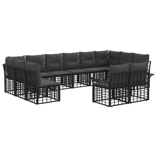Комплект дивани за открито 12 pcs Черно и тъмно сиво Полиестер
