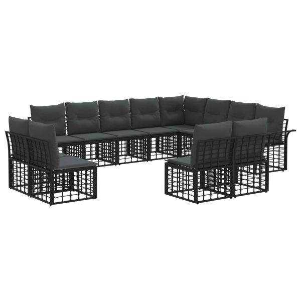 Комплект дивани за открито 12 pcs Черно и тъмно сиво Полиестер