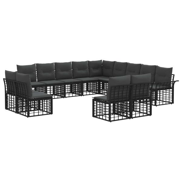 Комплект дивани за открито 13 pcs Черно и тъмно сиво Полиестер