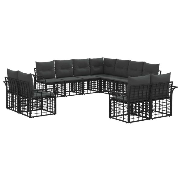 Комплект дивани за открито 11 pcs Черно и тъмно сиво Полиестер