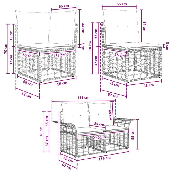 Комплект дивани за открито 11 pcs Черно и тъмно сиво Полиестер