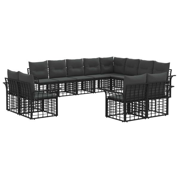 Комплект дивани за открито 12 pcs Черно и тъмно сиво Полиестер