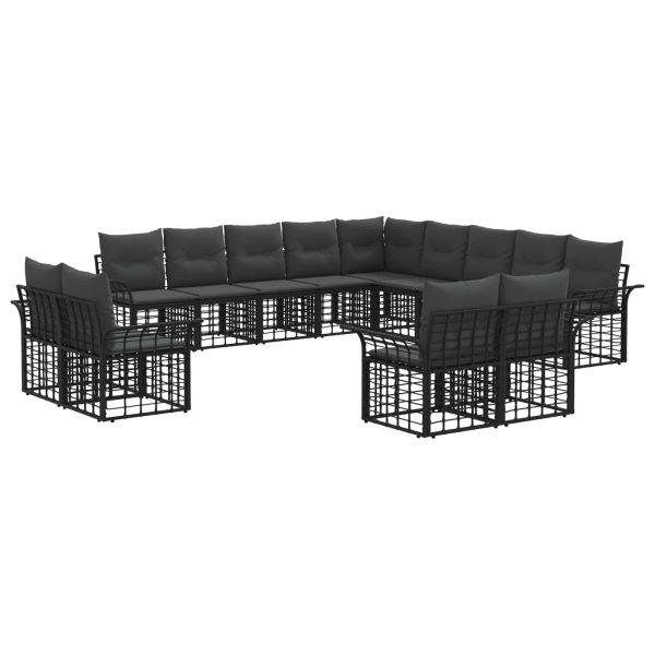 Комплект дивани за открито 13 pcs Черно и тъмно сиво Полиестер