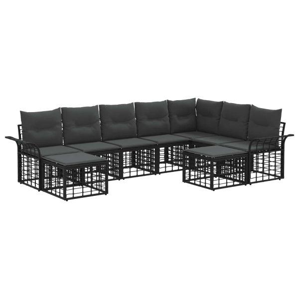 Комплект дивани за открито 9 pcs Черно и тъмно сиво Полиестер