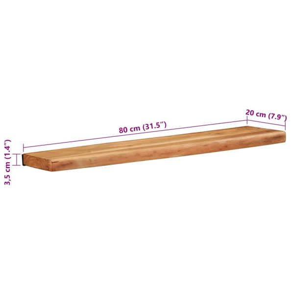 Стенни рафтове, 2 бр, 80x20x3,5 см, акациево дърво масив