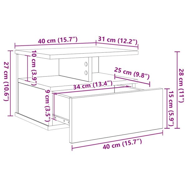 Плаваща нощно шкафче 2 pcs Черния дъб 40 x 31 x 28 см