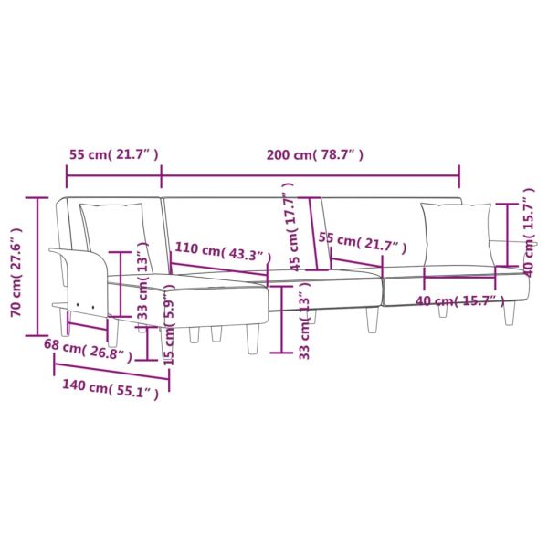 Г-образно разтегателно канапе тъмносиво 279x140x70 см плат