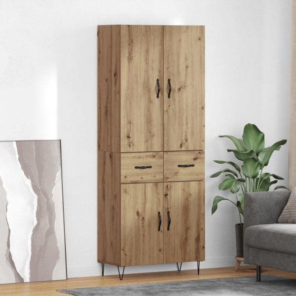 Висок шкаф с чекмедже 2 pcs Дъб Инженерна дървесина и стъкло