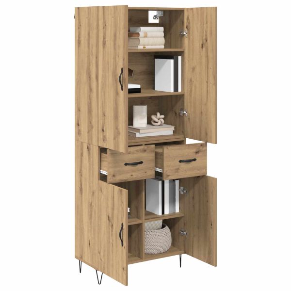 Висок шкаф с чекмедже 2 pcs Дъб Инженерна дървесина и стъкло