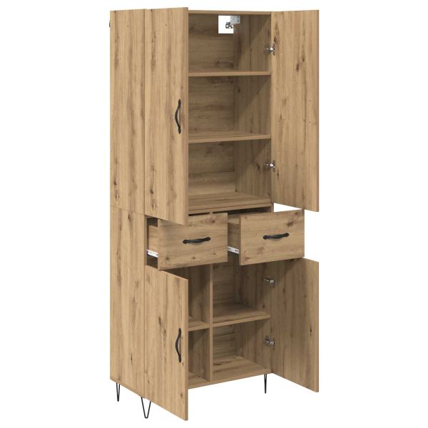 Висок шкаф с чекмедже 2 pcs Дъб Инженерна дървесина и стъкло