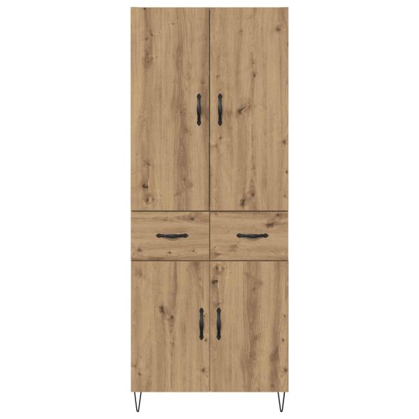 Висок шкаф с чекмедже 2 pcs Дъб Инженерна дървесина и стъкло