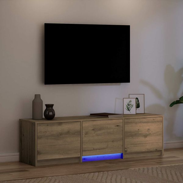 TV шкаф с LED с LED ленти Дъб Артизан 140 x 34 x 40 см