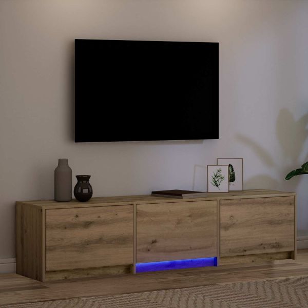 TV шкаф с LED с LED ленти Дъб Артизан 165 x 34 x 40 см