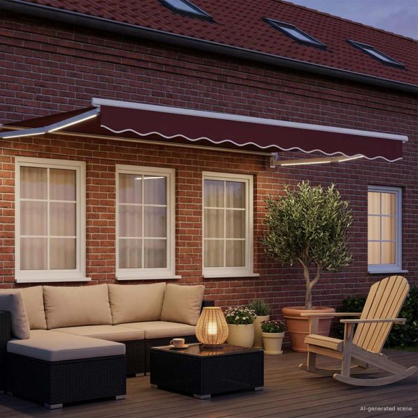 Ръчен изтеглящ сенник с LED светлини Бордо и Бяло 2,5 x 2 m