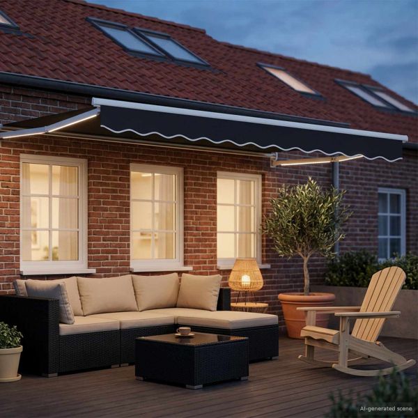 Ръчен изтеглящ сенник с LED светлини Антрацит и бяло 3,5 x 2 m