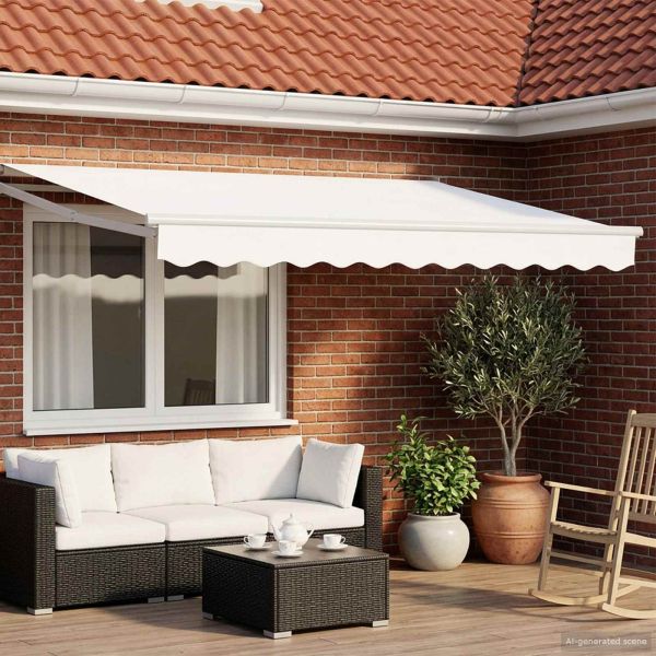 Ръчен изтеглящ сенник с LED светлини Бял 3 x 2,5 m