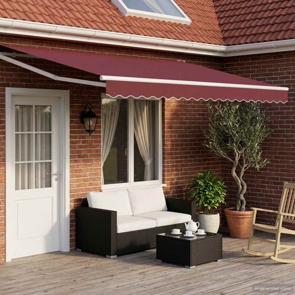 Ръчен изтеглящ сенник с LED светлини Бордо и Бяло 4 × 3 m