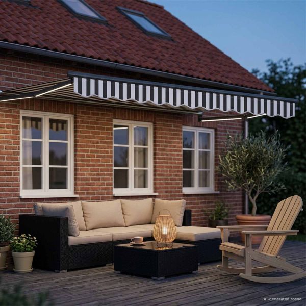 Ръчен изтеглящ сенник с LED светлини Антрацит и бяло 3,5 x 2 m