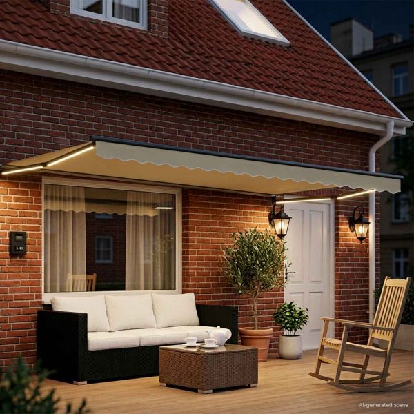 Ръчен изтеглящ сенник с LED светлини Кремав и антрацит 4 x 2 m