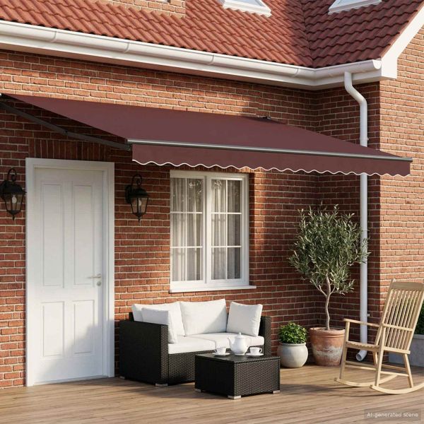 Ръчен изтеглящ сенник с LED светлини Кафяво и антрацит 4 x 2 m