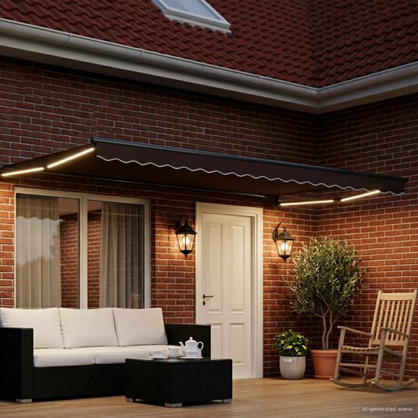 Ръчен изтеглящ сенник с LED светлини Кафяво и антрацит 4 x 2 m