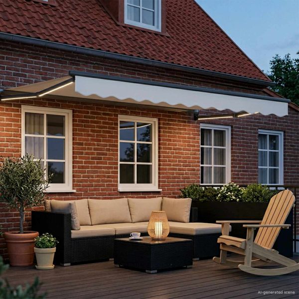 Ръчен изтеглящ сенник с LED светлини Бяло и антрацит 3 x 2,5 m