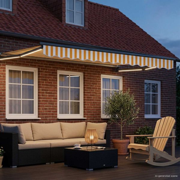 Електрически разтегателен навес Жълт и бял 3 x 2,5 m