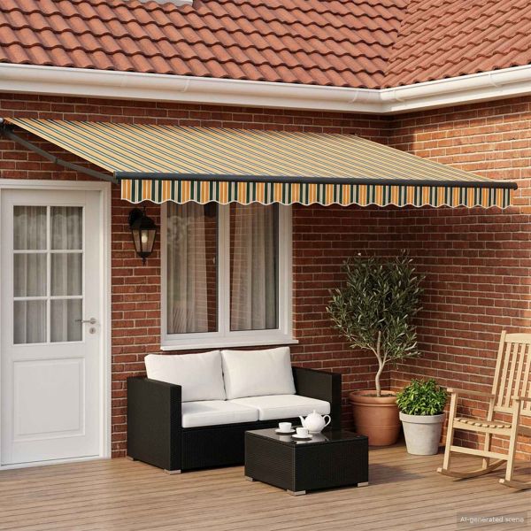 Електрически разтегателен навес Зелен и жълт 5 x 3 m