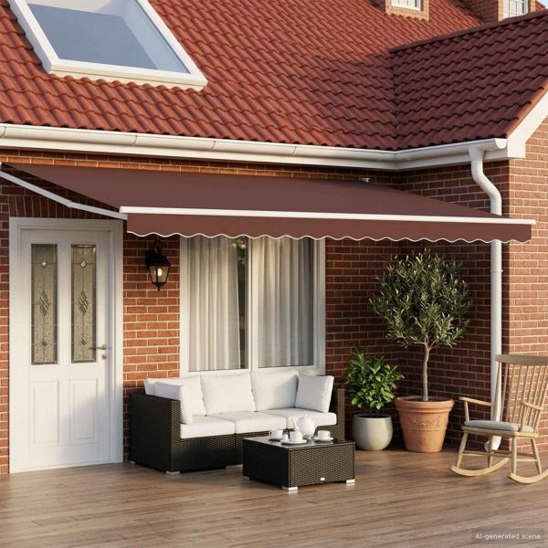 Електрически разтегателен навес Кафяв и бял 4 x 2 m