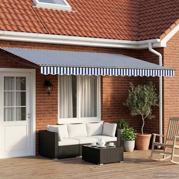 Електрически разтегателен навес Синьо, Бяло, Антрацит 4,5 × 3 m