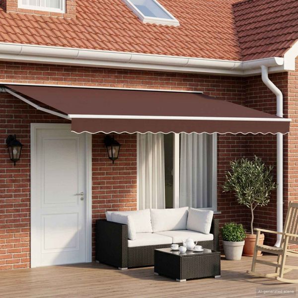 Ръчен сгъваем навес Кафяво 5 x 3 m Полиестер с PU покритие