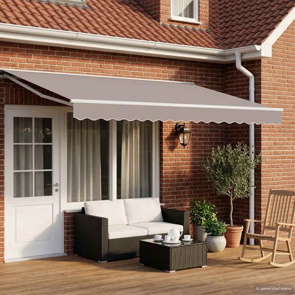 Ръчна рамка за сенник с LEDs Светлосив и бял 4 × 3,5 m