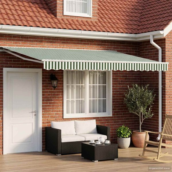 Ръчна рамка за сенник с LEDs Зелен и бял 4,5 × 3,5 m