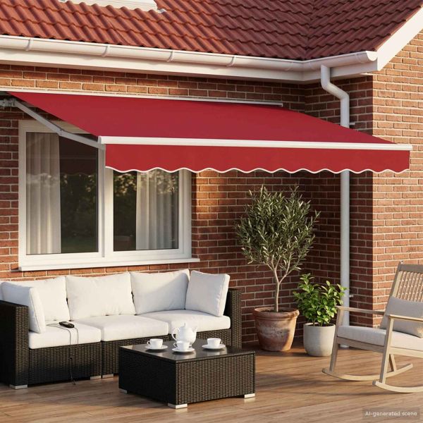 Електрически разтегателен навес Червено и бяло 3 x 2,5 m