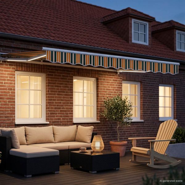 Електрически разтегателен навес Зелено, Жълто, Бяло 3 x 2,5 m