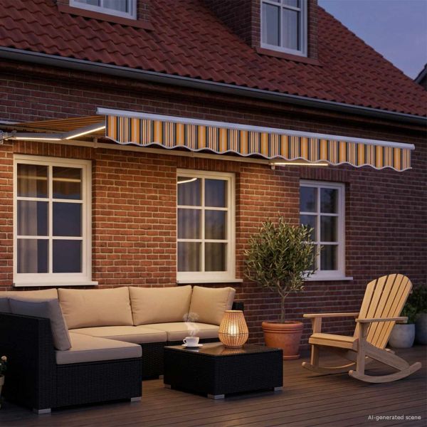 Електрически разтегателен навес Жълто, сиво и бяло 3,5 x 2,5 m