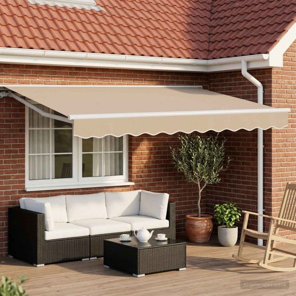 Електрически разтегателен навес Бежов и бял 3,5 x 2,5 m