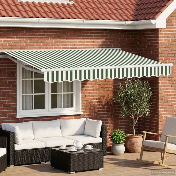 Електрически разтегателен навес Зелен и бял 3,5 x 2,5 m