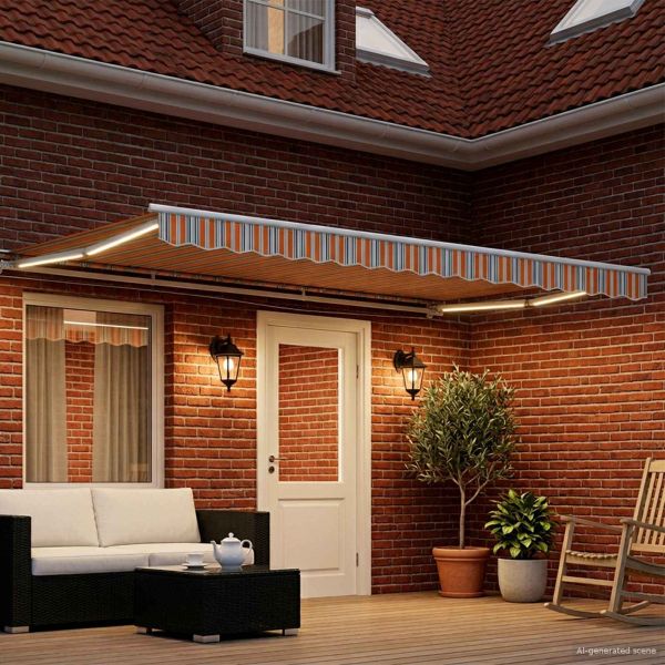 Електрически разтегателен навес Синьо, Оранжево, Бяло 4 × 3 m